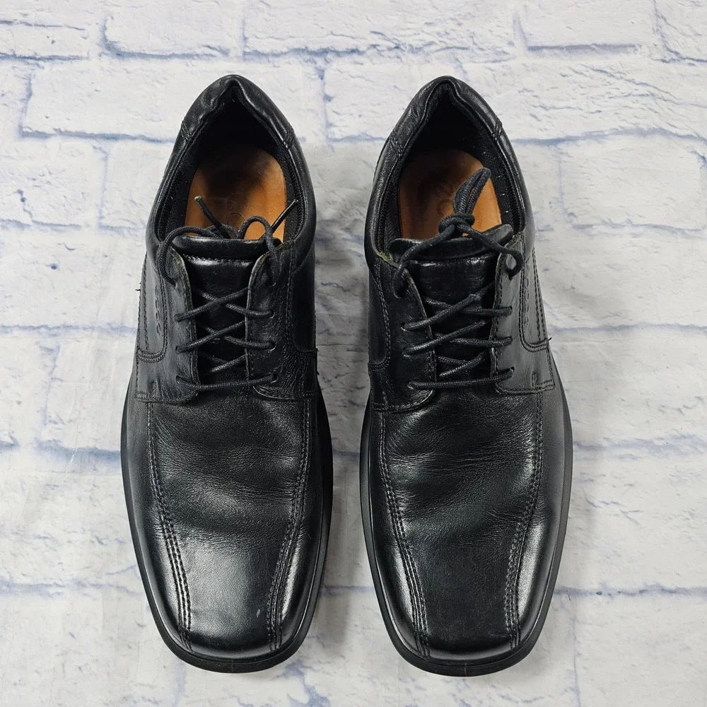 ECCO Helsinki Oxford Shoes Mens 45 US Black Leather Bicycle Toe Derby Dress Shoe